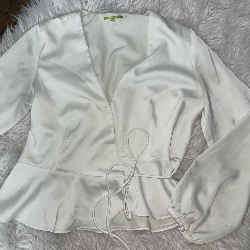 White Satin Side Tie Wrap Blouse